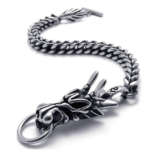 2017 Gothic Punk Titanium stainless steel jewelry Casting Classic fashion Men's Dragon Biker Bracelet  FREE SHIPPING