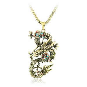 Popular Big Promotion Fashion Women Silver Gold Chinese Style Dragon Pendant Long Sweater Necklace