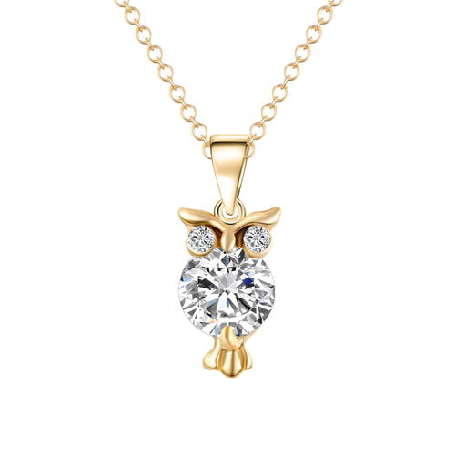 IF ME Fashion Gold Color Chain Necklace Crystal Zircon Lovely Animal Owl Pendants Silver Color Necklaces Jewelry For Women Gift