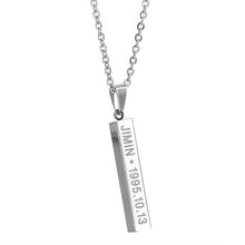 Hot BTS Members Name Date Cuboid Bar Pendant Necklace Fashion Jewelry Silver Titanium Chain Necklaces & Pendants for Fans