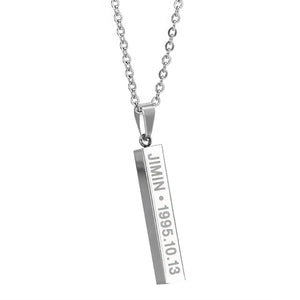 Hot BTS Members Name Date Cuboid Bar Pendant Necklace Fashion Jewelry Silver Titanium Chain Necklaces & Pendants for Fans