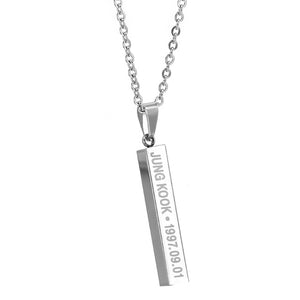 Hot BTS Members Name Date Cuboid Bar Pendant Necklace Fashion Jewelry Silver Titanium Chain Necklaces & Pendants for Fans