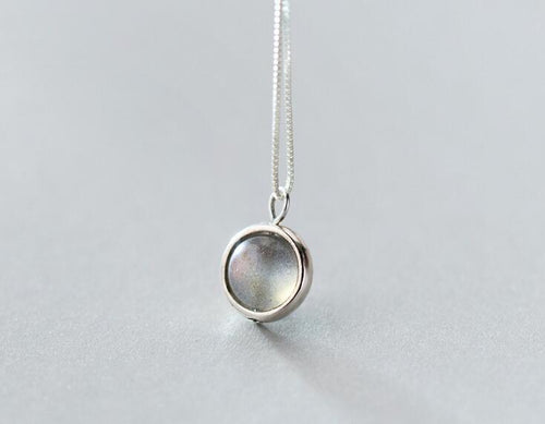 Real. 925 Sterling Silver Jewelry Circle Round Natural Grey Moonstone Stone Pendant Necklace Lady's gift GTLX1332