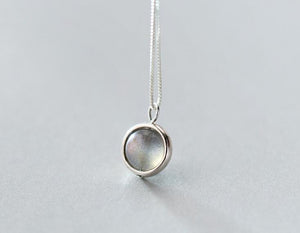 Real. 925 Sterling Silver Jewelry Circle Round Natural Grey Moonstone Stone Pendant Necklace Lady's gift GTLX1332