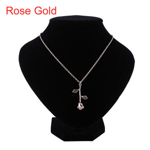 Delicate Rose Flower Pendant Necklace Charm Gold Silver Beauty Rose Jewelry Necklace For Women Girls