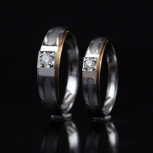 LASAMERO Rings for Men and Women 0.07CT Round Cut Natural Diamond Ring Couple Rings 18k  two tone Gold Engagement Wedding Ring