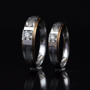 LASAMERO Rings for Men and Women 0.07CT Round Cut Natural Diamond Ring Couple Rings 18k  two tone Gold Engagement Wedding Ring