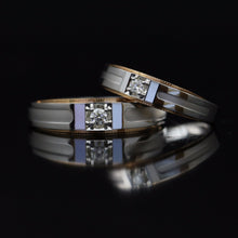 LASAMERO Rings for Men and Women 0.07CT Round Cut Natural Diamond Ring Couple Rings 18k  two tone Gold Engagement Wedding Ring