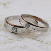 LASAMERO Rings for Men and Women 0.07CT Round Cut Natural Diamond Ring Couple Rings 18k  two tone Gold Engagement Wedding Ring