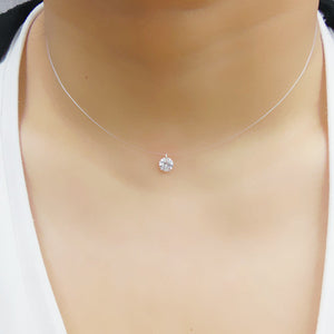 New 925 Silver Transparent Fishing Line Necklace Clear Zircon Pendant Sparkling Choker Necklace Hot Selling Women Jewelry