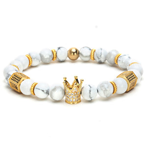 Mcllroy Bracelets Brand Trendy Imperial Crown Charm Men bracelets Natural Stone Beads Women Men Jewelry Pulseras Mujer CZ Paved