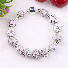 Couqcy Zircon Pendant Bracelets Pink Flower Bead Lock Charms Romantic Gift Fit Original Bracelets For Women Bracelets & Bangles