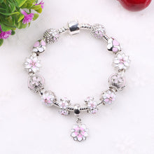 Couqcy Zircon Pendant Bracelets Pink Flower Bead Lock Charms Romantic Gift Fit Original Bracelets For Women Bracelets & Bangles