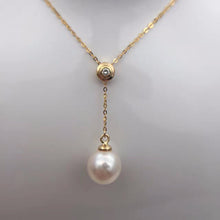 Sinya 18k Au750 gold necklace inlay 0.023ct real Diamond with 9mm natural pearls Y style necklace