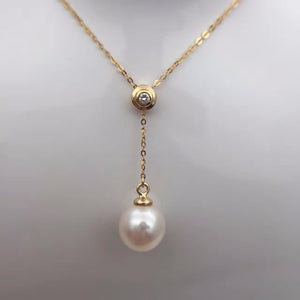 Sinya 18k Au750 gold necklace inlay 0.023ct real Diamond with 9mm natural pearls Y style necklace