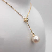 Sinya 18k Au750 gold necklace inlay 0.023ct real Diamond with 9mm natural pearls Y style necklace