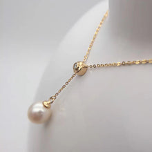 Sinya 18k Au750 gold necklace inlay 0.023ct real Diamond with 9mm natural pearls Y style necklace