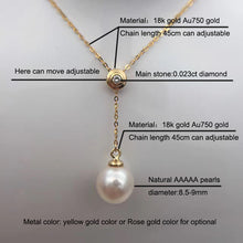 Sinya 18k Au750 gold necklace inlay 0.023ct real Diamond with 9mm natural pearls Y style necklace
