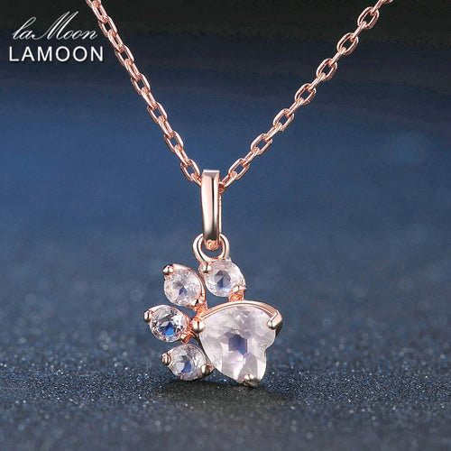 LAMOON Bearfoot 5x5.5mm 100% Natural Gemstone Rose Quartz Chain Necklace 925 Sterling Silver Jewelry Rose Gold Plated LMNI027