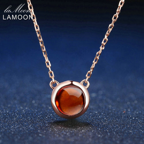 LAMOON 6mm 1.2ct 100% Natural Round Orange Red Garnet 925 Sterling Silver Jewelry  Chain Pendant Necklace S925 LMNI026