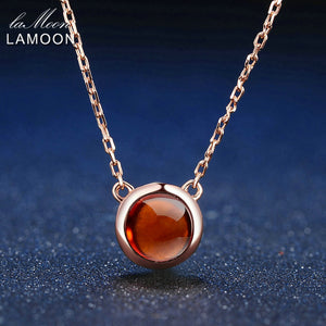LAMOON 6mm 1.2ct 100% Natural Round Orange Red Garnet 925 Sterling Silver Jewelry  Chain Pendant Necklace S925 LMNI026