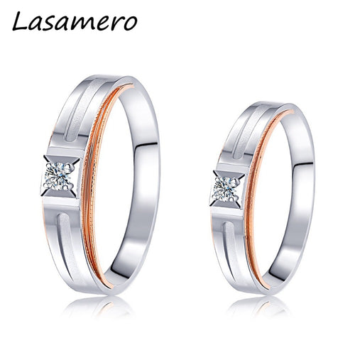 LASAMERO Rings for Men and Women 0.07CT Round Cut Natural Diamond Ring Couple Rings 18k  two tone Gold Engagement Wedding Ring