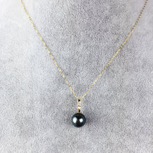 AINUOSHI 18K Yellow Gold Natural Tahiti Black Pearls Pendant Necklace SI1-G/H Diamond Women Wedding Engagement Link Chain 9-10mm