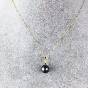 AINUOSHI 18K Yellow Gold Natural Tahiti Black Pearls Pendant Necklace SI1-G/H Diamond Women Wedding Engagement Link Chain 9-10mm