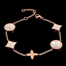 Classic Round square Clover bracelet white Shell filled charm Bracelet for women titanium steel plated rose gold color jewelry