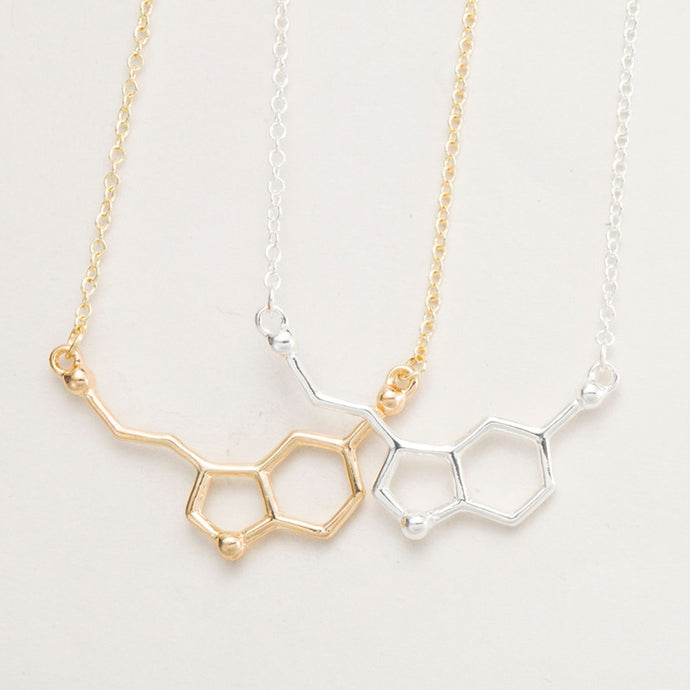yiustar 2017 Serotonin Molecule Pendants Necklace For Women Chemistry Chokers Collar Elegant Simple Gold Silver Necklace XL012