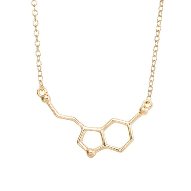 yiustar 2017 Serotonin Molecule Pendants Necklace For Women Chemistry Chokers Collar Elegant Simple Gold Silver Necklace XL012