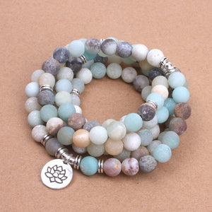 Fashion Women`s bracelet Matte Frosted Amazonite beads with Lotus OM Buddha Charm Yoga Bracelet 108 mala necklace dropshipping