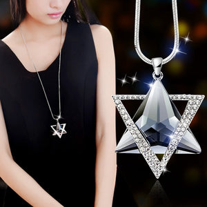 Fashion long section six-star sweater chain necklace Fine jewelry Crystals from Swarovski female clothes hanging chain jewelry