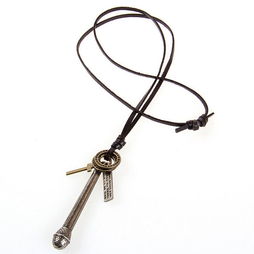 Retro Nostalgia Leather Necklace Cross Necklace Shaped Microphone Necklace