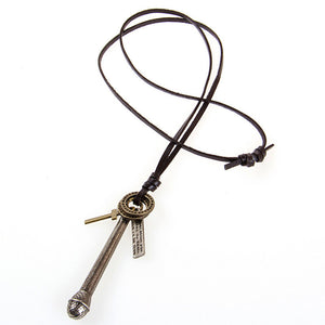 Retro Nostalgia Leather Necklace Cross Necklace Shaped Microphone Necklace