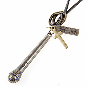 Retro Nostalgia Leather Necklace Cross Necklace Shaped Microphone Necklace