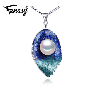 FENASY Pearl Jewelry leaf necklace,Genuine natural Pearl Necklace,cloisonne Pearl Choker pendant Women 2017 new Enamel Necklace