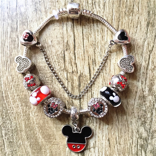 Vogue Bracelets Cartoon Mickey Minnie Charms Murano Beads Fits European Bracelets & Bangles Pendant Bracelets DIY Jewelry Gift