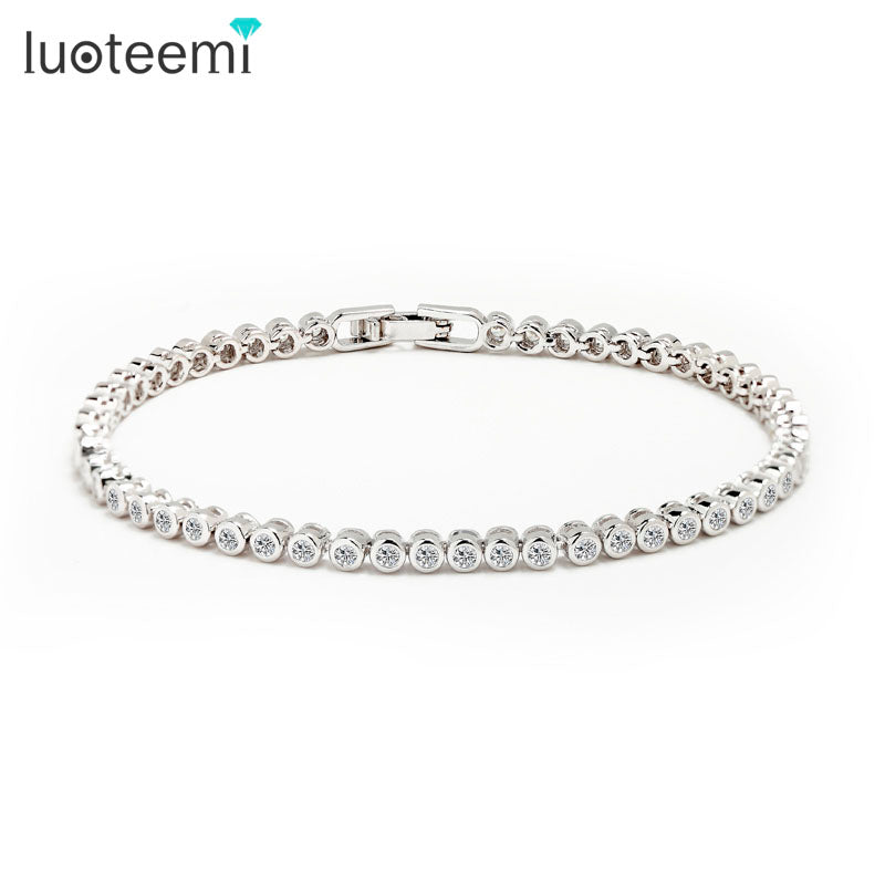 LUOTEEMI Brand Hot Selling Women Tennis Bracelet Luxury Round Clear CZ Tennis Bracelets & Bangles for Elegant Party Jewelry