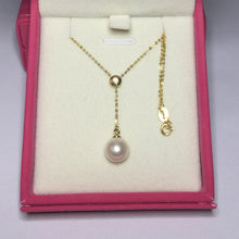 Sinya 18k Au750 gold necklace inlay 0.023ct real Diamond with 9mm natural pearls Y style necklace