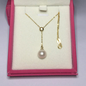 Sinya 18k Au750 gold necklace inlay 0.023ct real Diamond with 9mm natural pearls Y style necklace