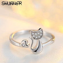 SHUANGR Charm Crystal Top Quality Cubic Zirconia Crystal Inlaid Cute Animal Cat Ring for Women/Girls