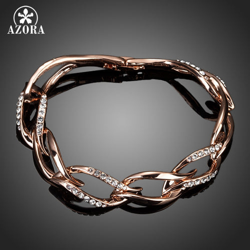 AZORA Latest Design Rose Gold Color Clear Stellux Austrian Crystal 8 Leaves Connected Bracelet TS0051