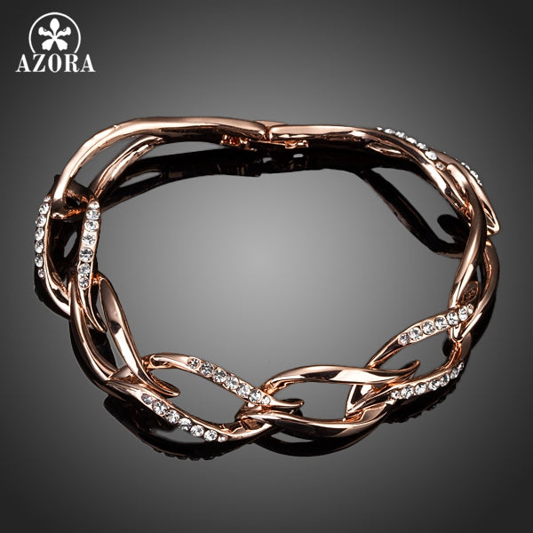 AZORA Latest Design Rose Gold Color Clear Stellux Austrian Crystal 8 Leaves Connected Bracelet TS0051