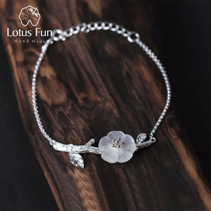 Lotus Fun Real 925 Sterling Silver Natural Crystal Handmade Fine Jewelry Creative Flower in the Rain Design Bracelet for Women