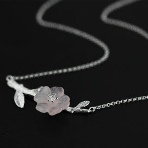 Lotus Fun Genuine 925 Sterling Silver Handmade Designer Fine Jewelry Flower in the Rain Necklace with Pendant for Women Collier