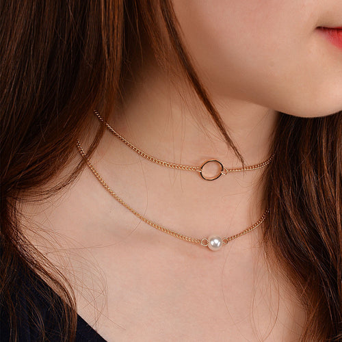 Fashion Women Jewelry Necklace Chain Two Piece Set Necklace  GD