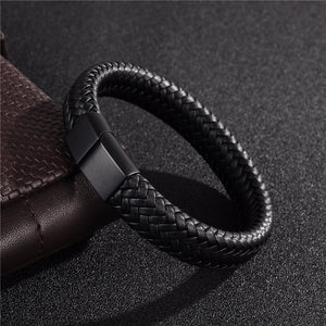 Jiayiqi Punk Men Jewelry Black/Brown Braided Leather Bracelet Stainless Steel Magnetic Clasp Fashion Bangles 18.5/22/20.5cm