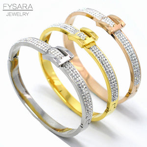 Charming Design Fashion Jewelry For Women Full Crystal Bangle Bracelets Belt Buckle Bangle White Rhinestone U Bangle Wedding