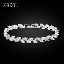 ZAKOL Trendy Bride Jewelry Sliver Color Leaf Charm Cubic Zirconia Bracelet & Bangles Clear CZ Crystal Bangles For Women FSBP061